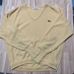 IZOD Vintage Lacoste Mens Yellow V-Neck Sweater